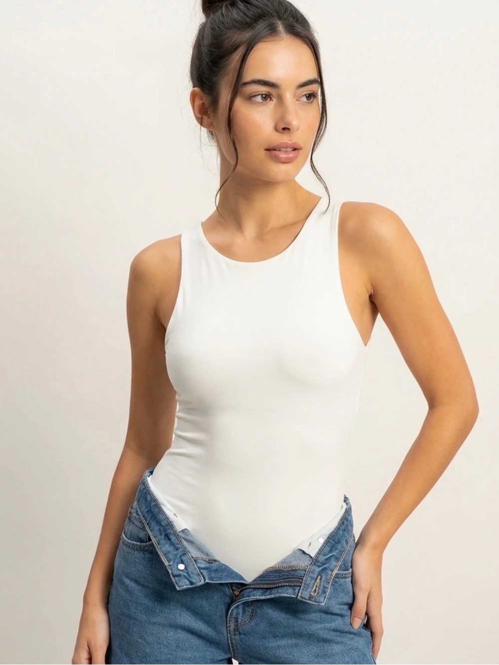 Double Zero High Neck Tank Bodysuit - White Medium